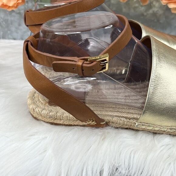 Tory Burch Gold Landon Espadrille Ankle Wrap Open Toe Sandals size 10.5 - Picture 5 of 12